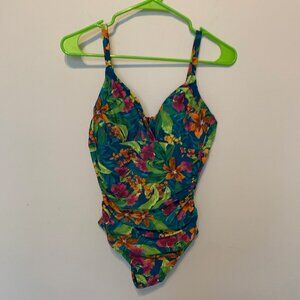 KONA SOL TROPICAL BLUE, GREEN & PURPLE FLORAL SWIMSUIT NWT